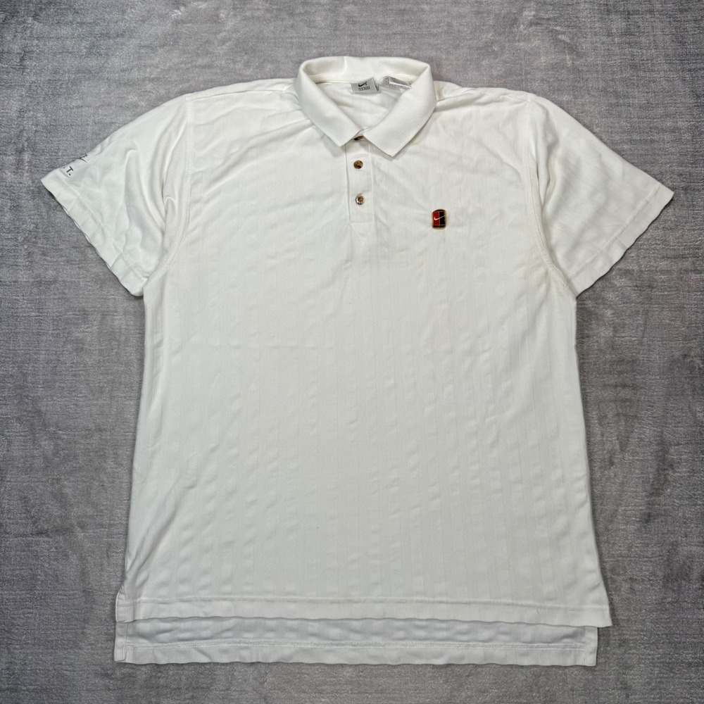 Nike Shirt Mens Large White Vintage Stripe Challenge Court Polo FIT Tennis Polo